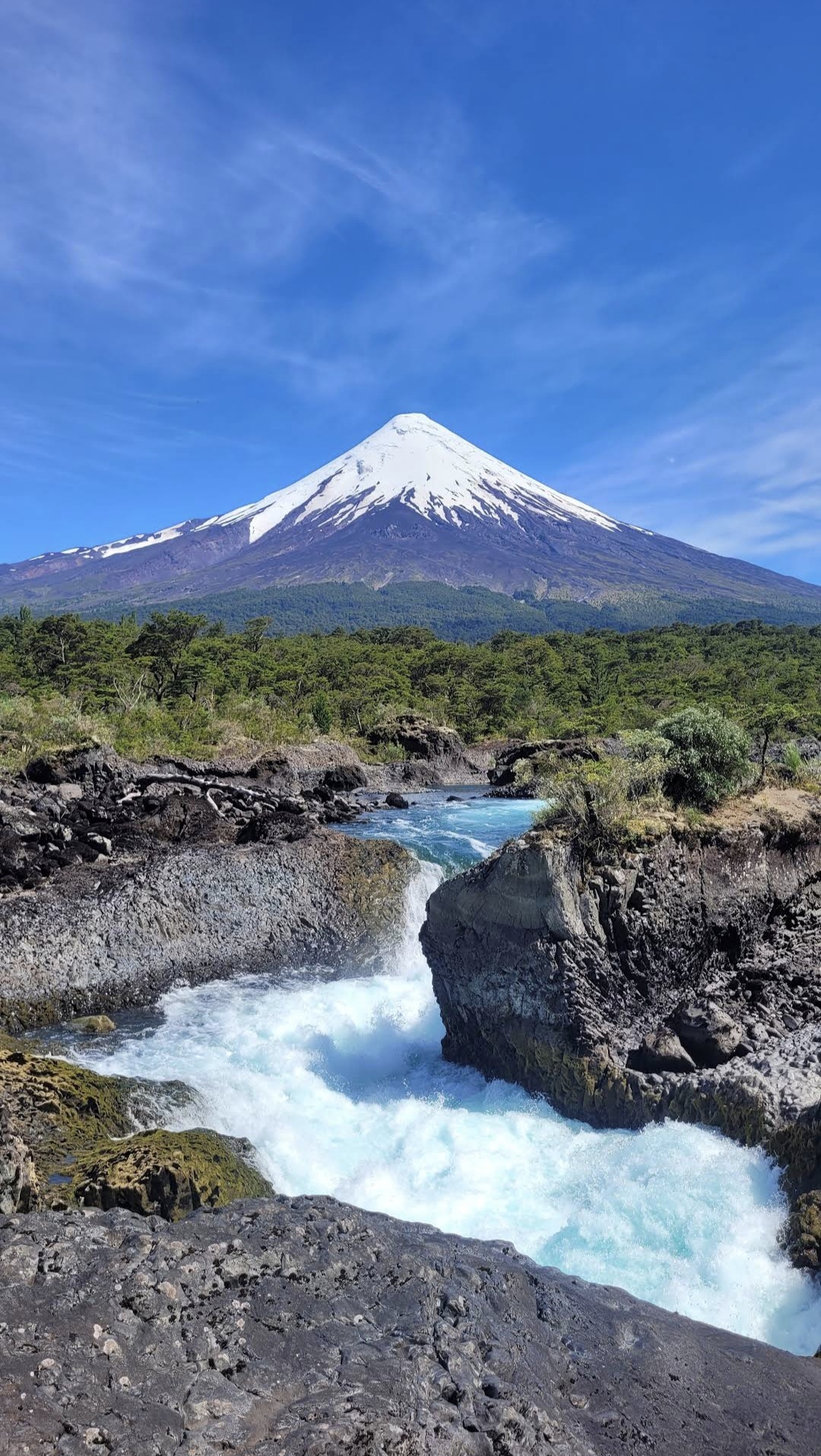 Petrohué Falls and Osorno Volcano in Northern Patagonia